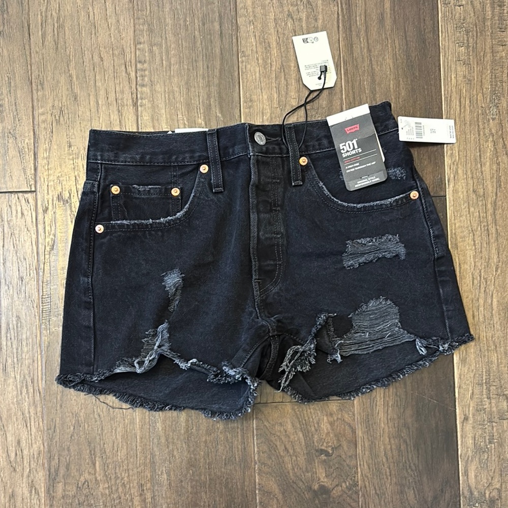 Levi's Black Distressed Jean Shorts